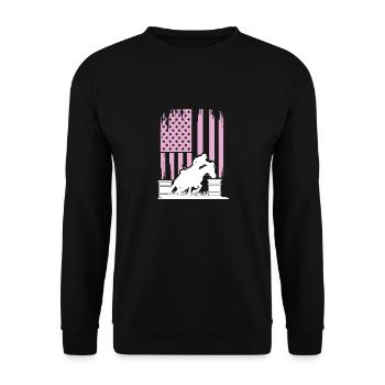 Western Barrel American Flag Rodeo Barrel Racing - Unisex Pullover - Schwarz - Vorne - Alina (178cm) & Michal (187cm)