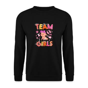 baby in family "Gender Reveal Team Girls" - Unisex Sweatshirt - black - Front - Alina (178cm) & Michal (187cm)