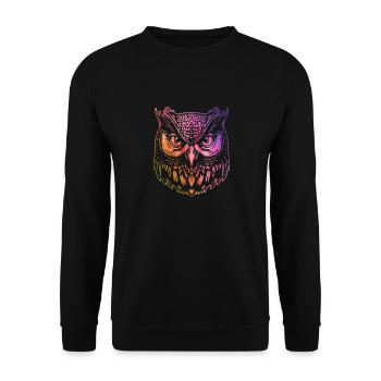 Bunte Eule, künstlerischer Vogel, Wildtiere, - Unisex Pullover - Schwarz - Vorne - Alina (178cm) & Michal (187cm)