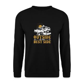Draußen ist das beste Seitenzelt Camping Geocache - Unisex Pullover - Schwarz - Vorne - Alina (178cm) & Michal (187cm)