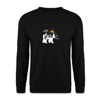 Erforschen Bär Gelbe Sonne Natur Lustig Geocaching - Unisex Pullover - Schwarz - Vorne - Alina (178cm) & Michal (187cm)