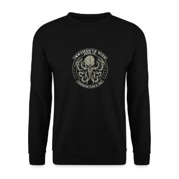Cthulhu Innsmouth High School Logo, Cosmic Horror - Unisex Pullover - Schwarz - Vorne - Alina (178cm) & Michal (187cm)