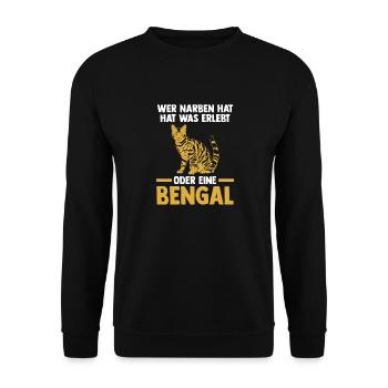 Katze Bengalkatze - Unisex Pullover - Schwarz - Vorne - Alina (178cm) & Michal (187cm)