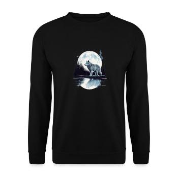 Lone Wolf Survives The Mountain Moon Lake Forest - Unisex Sweatshirt - black - Front - Alina (178cm) & Michal (187cm)