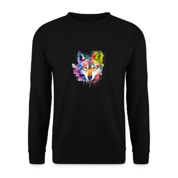 Wolf Splash Art Animal Face Wolf Lover Watercolor - Unisex Sweatshirt - black - Front - Alina (178cm) & Michal (187cm)