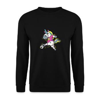 Fußball Einhorn Comic Style - Unisex Pullover - Schwarz - Vorne - Alina (178cm) & Michal (187cm)