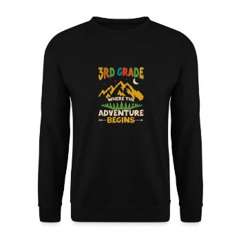 3. Klasse Wo das Abenteuer beginnt Lehrer - Unisex Pullover - Schwarz - Vorne - Alina (178cm) & Michal (187cm)