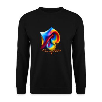 tie dye design Ich liebe meine Fraben - Unisex Pullover - Schwarz - Vorne - Alina (178cm) & Michal (187cm)