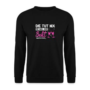 Die tut nix die will nur Sekt Mädelsabend Kostüm - Unisex Pullover - Schwarz - Vorne - Alina (178cm) & Michal (187cm)