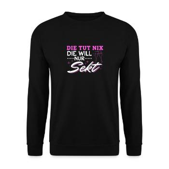 Die tut nix die will nur Sekt Mädelsabend Kostüm - Unisex Pullover - Schwarz - Vorne - Alina (178cm) & Michal (187cm)