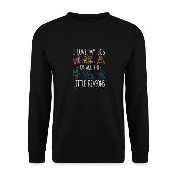 Ich liebe meinen Job für alle die kleinen Gründe - Unisex Pullover - Schwarz - Vorne - Alina (178cm) & Michal (187cm)
