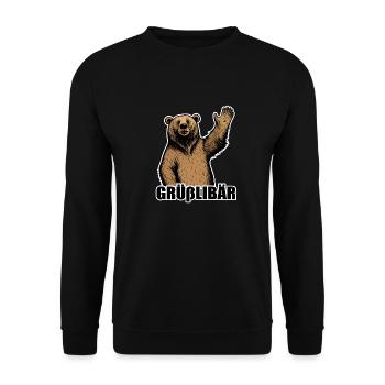 Grüßlibär weiß - Unisex Pullover - Schwarz - Vorne - Alina (178cm) & Michal (187cm)