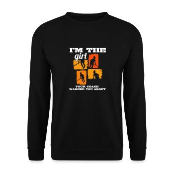 Hockey sur gazon Je suis la fille que votre entraîneur vous a prévenu Ab - Sweat-shirt Unisexe - noir - Devant - Alina (178cm) & Michal (187cm)