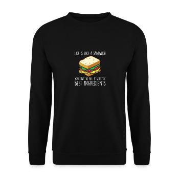 Lustiges Sandwich-Zitat Food-Liebhaber-Käse-Sandwiches - Unisex Pullover - Schwarz - Vorne - Alina (178cm) & Michal (187cm)