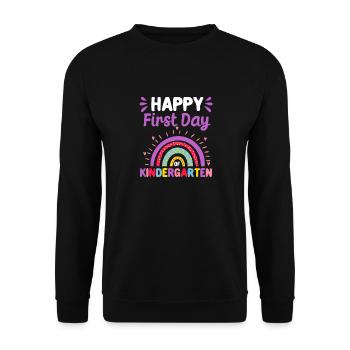Froher erster Kindergartentag Regenbogen Zurück - Unisex Pullover - Schwarz - Vorne - Alina (178cm) & Michal (187cm)