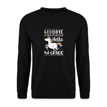 Auf Wiedersehen Kindergarten Hallo erste Klasse 1. - Unisex Pullover - Schwarz - Vorne - Alina (178cm) & Michal (187cm)