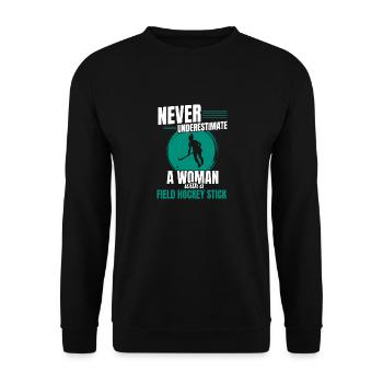 Sports Defender A Woman With A Field Hockey Stick - Unisex Sweatshirt - black - Front - Alina (178cm) & Michal (187cm)