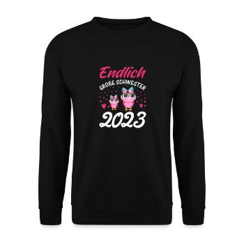 Endlich große Schwester 2023 - Unisex Pullover - Schwarz - Vorne - Alina (178cm) & Michal (187cm)