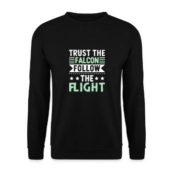 Vertrauen Sie Dem Falken Folgen Sie Dem Flug - Unisex Pullover - Schwarz - Vorne - Alina (178cm) & Michal (187cm)