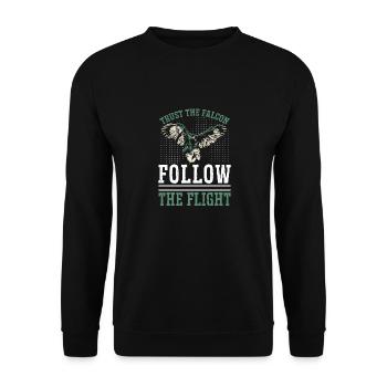 Vertrauen Sie Dem Falken Folgen Sie Dem Flug - Unisex Pullover - Schwarz - Vorne - Alina (178cm) & Michal (187cm)