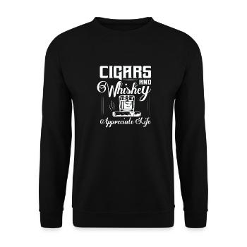 Cigars And Whiskey Appreciate Life Bourbon Drinkin - Unisex Pullover - Schwarz - Vorne - Alina (178cm) & Michal (187cm)