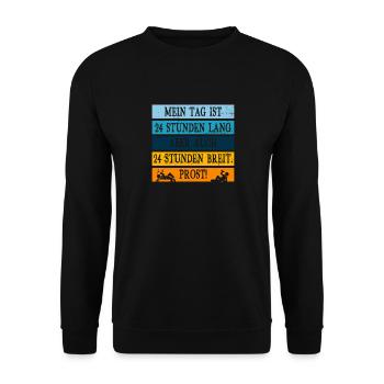 Mein tag ist 24 stunden lang aber 24 Stunden breit - Unisex Pullover - Schwarz - Vorne - Alina (178cm) & Michal (187cm)