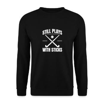 Still Plays With Sticks Field Hockey Goalkeeper Sc - Unisex Sweatshirt - black - Front - Alina (178cm) & Michal (187cm)