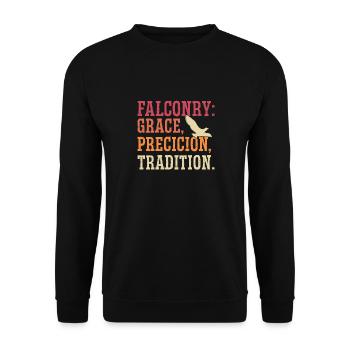 Falknerei Grace Precision Tradition Falkenjäger - Unisex Pullover - Schwarz - Vorne - Alina (178cm) & Michal (187cm)