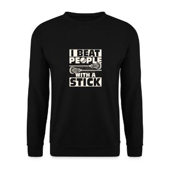 I Beat People With A Stick Lacrosse Player - Unisex Pullover - Schwarz - Vorne - Alina (178cm) & Michal (187cm)