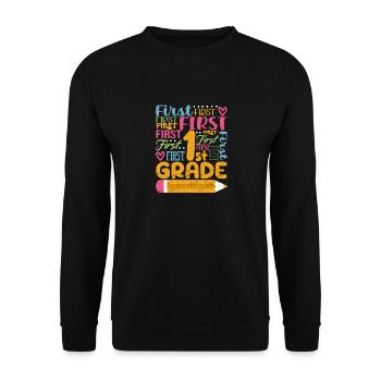 Typography Team of the 1st Grade Teacher of the First Grade - Unisex Sweatshirt - black - Front - Alina (178cm) & Michal (187cm)