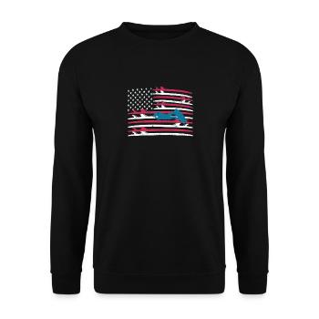 Vintage Surfboard USA Flagge Surfen Wake Surf - Unisex Pullover - Schwarz - Vorne - Alina (178cm) & Michal (187cm)