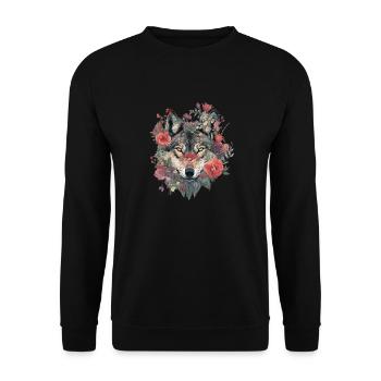 Blumenwolf Wildblume Vintage Farbe - Unisex Pullover - Schwarz - Vorne - Alina (178cm) & Michal (187cm)