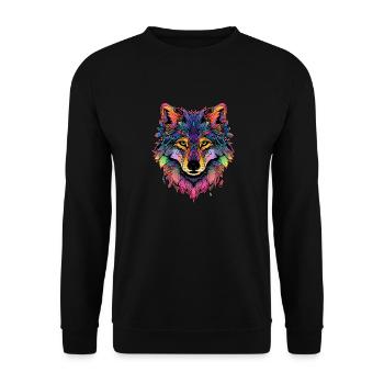 Geometrischer Wolf ColorFull - Unisex Pullover - Schwarz - Vorne - Alina (178cm) & Michal (187cm)