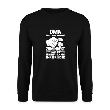 Enkelkinder Großmutter Oma - Unisex Pullover - Schwarz - Vorne - Alina (178cm) & Michal (187cm)