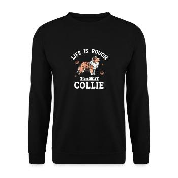 Langhaarcollie Rough Collie Hund - Unisex Pullover - Schwarz - Vorne - Alina (178cm) & Michal (187cm)