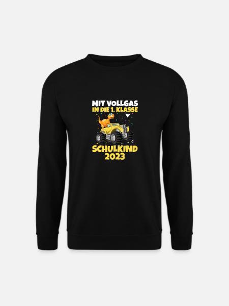 Schulkind 2023 Monstertruck Dino Erste Klasse Eins - Unisex Pullover - Schwarz