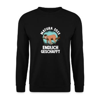 Maturant 2023 Abschluss Faultier Matura - Unisex Pullover - Schwarz - Vorne - Alina (178cm) & Michal (187cm)