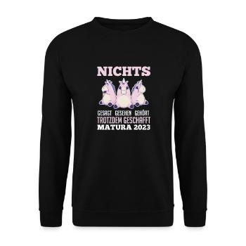 Maturant 2023 Abschluss Einhorn Matura - Unisex Pullover - Schwarz - Vorne - Alina (178cm) & Michal (187cm)