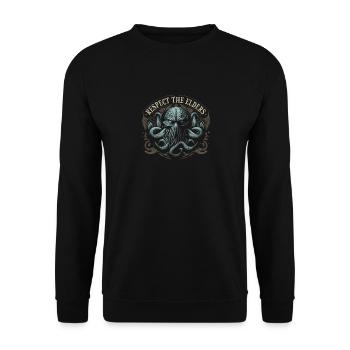 Cthulhu Respect The Elders, Cosmic Horror Cthulhu - Unisex Pullover - Schwarz - Vorne - Alina (178cm) & Michal (187cm)