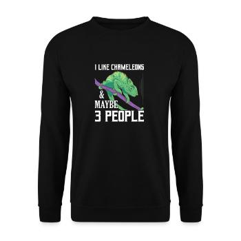 I Like Chameleons & Maybe 3 People Reptile Lizard - Unisex Pullover - Schwarz - Vorne - Alina (178cm) & Michal (187cm)