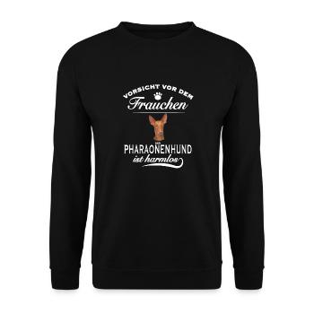 Vorsicht vor dem Frauchen - Pharaonenhund harmlos. - Unisex Pullover - Schwarz - Vorne - Alina (178cm) & Michal (187cm)