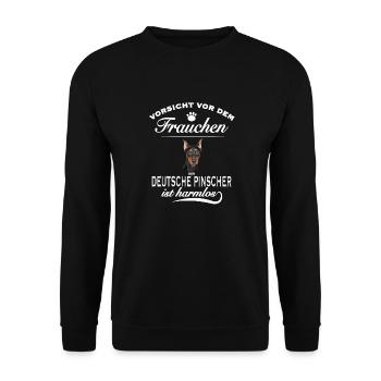 Vorsicht vor dem Frauchen - Deutscher Pinscher - Unisex Pullover - Schwarz - Vorne - Alina (178cm) & Michal (187cm)