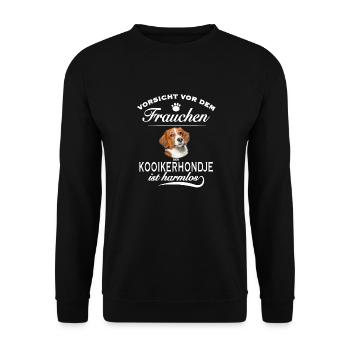 Vorsicht vor dem Frauchen - Kooikerhondje harmlos. - Unisex Pullover - Schwarz - Vorne - Alina (178cm) & Michal (187cm)