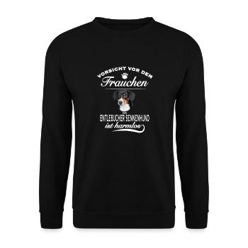 Vorsicht vor dem Frauchen - Entlebucher Sennenhund - Unisex Pullover - Schwarz - Vorne - Alina (178cm) & Michal (187cm)