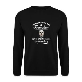 Vorsicht vor dem Frauchen - Dandy Dinmont Terrier - Unisex Pullover - Schwarz - Vorne - Alina (178cm) & Michal (187cm)