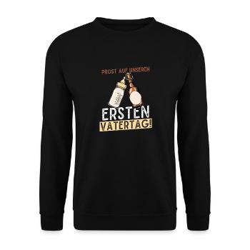 Unser erster Vatertag mit Bier und Milchflasche - Unisex Pullover - Schwarz - Vorne - Alina (178cm) & Michal (187cm)