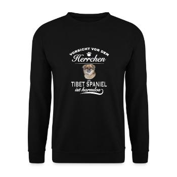 Vorsicht vor dem Herrchen, harmlos - Tibet Spaniel - Unisex Pullover - Schwarz - Vorne - Alina (178cm) & Michal (187cm)