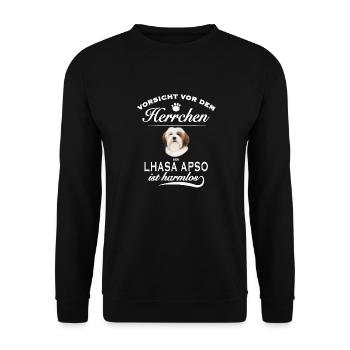 Vorsicht vor dem Herrchen, harmlos - Lhasa Apso - Unisex Pullover - Schwarz - Vorne - Alina (178cm) & Michal (187cm)