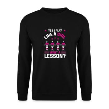 Yes I Play Like A Girl Want A Lesson Foosball Tabl - Unisex Sweatshirt - black - Front - Alina (178cm) & Michal (187cm)
