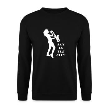 Saxophon in der Stadt, Saxophon und Tanz - Unisex Pullover - Schwarz - Vorne - Alina (178cm) & Michal (187cm)